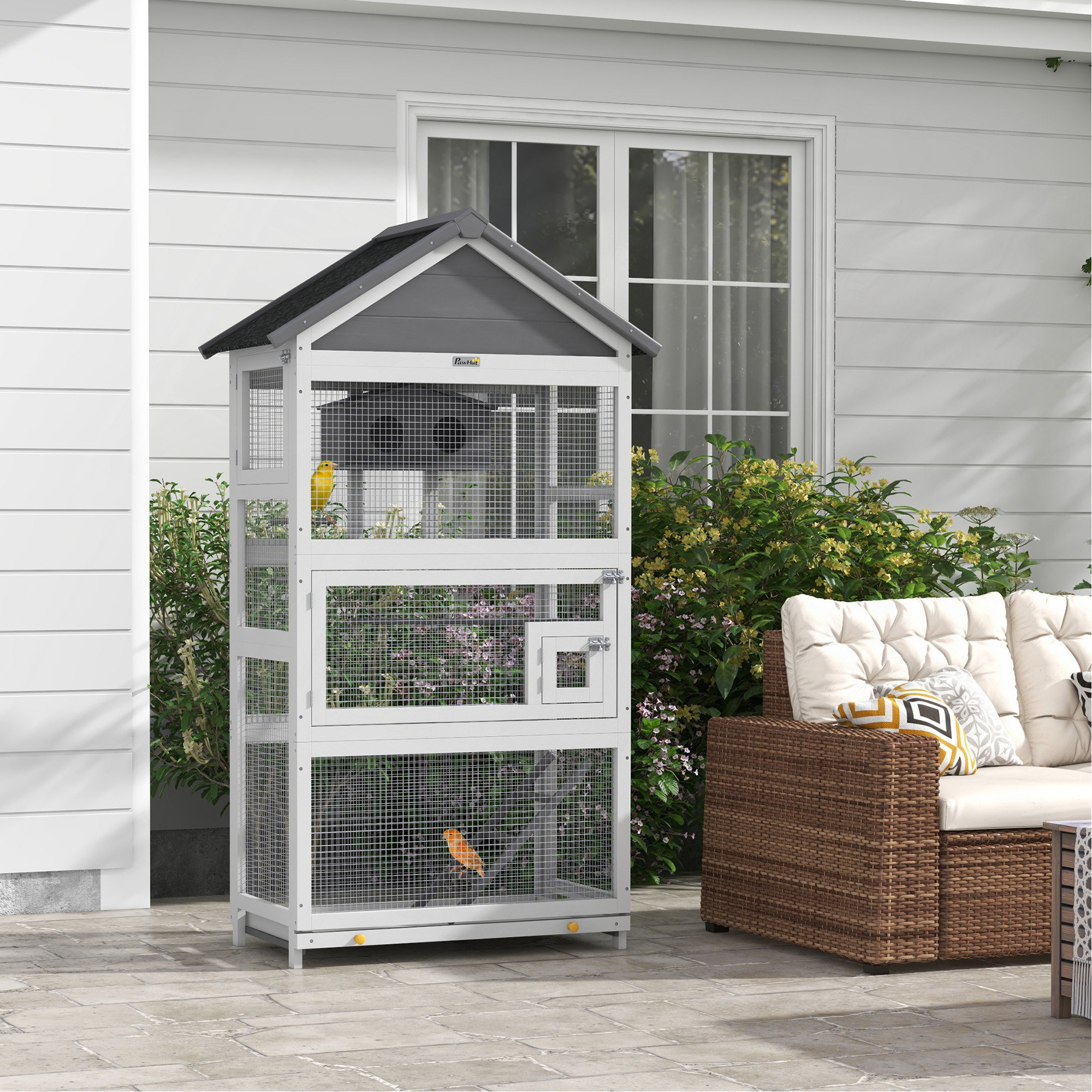 TYUNABRN Wooden Bird Aviary, 67" Outdoor Bird Cage With Slide-Out Tray ...